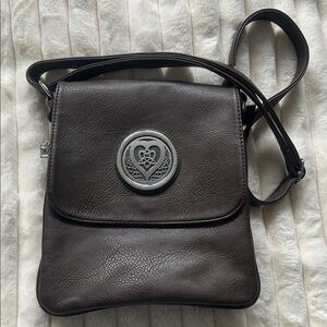 Brown Faux Leather Expandable Crossbody Bag